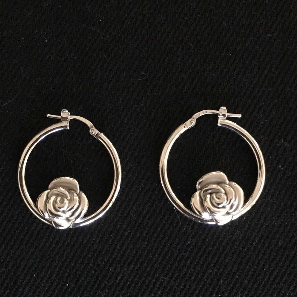 Sterling silver hoop earrings with rose
